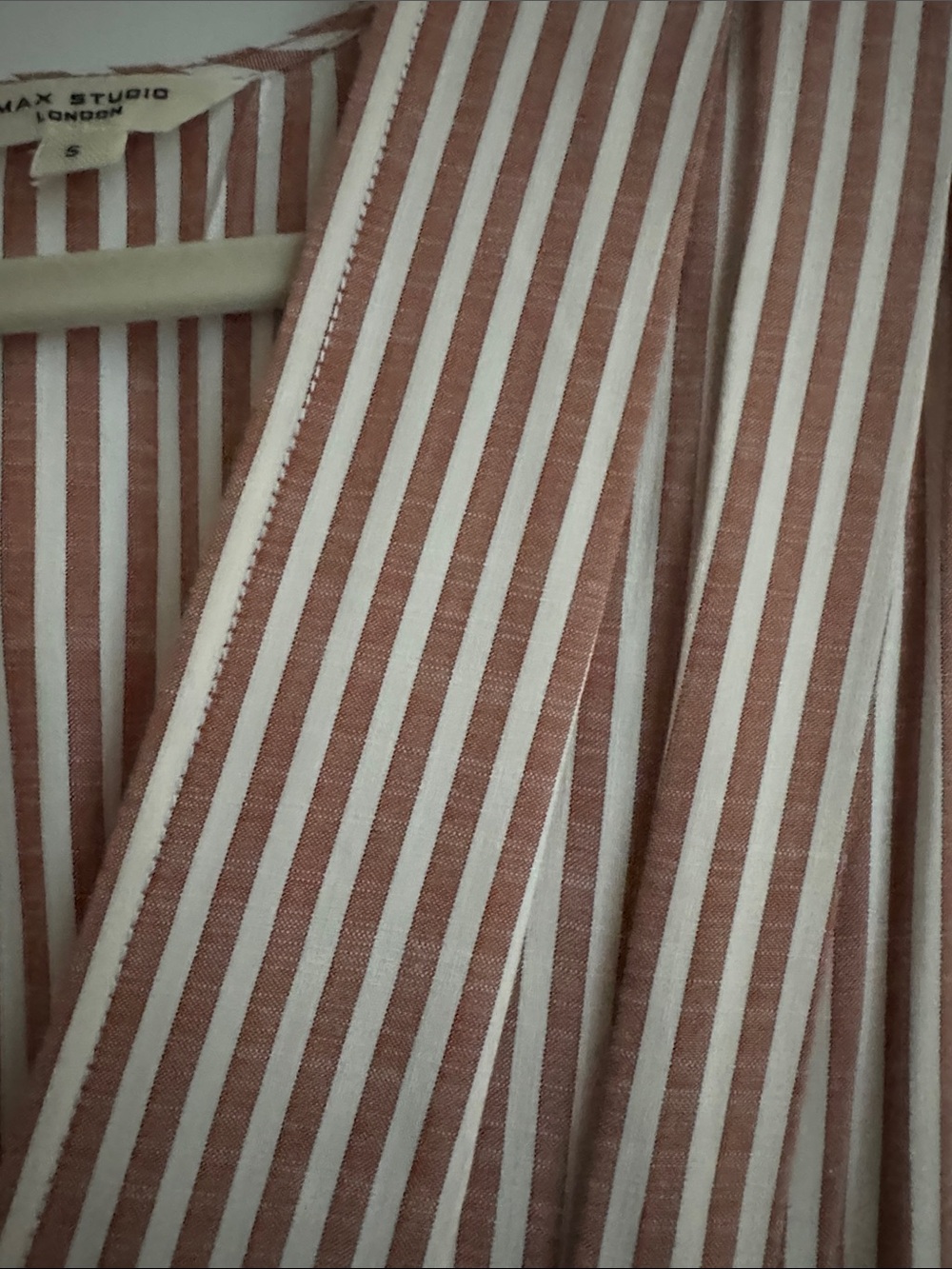 Max Studio Blush and White Striped Tie-Waist Midi Dress - Picture 3 of 3